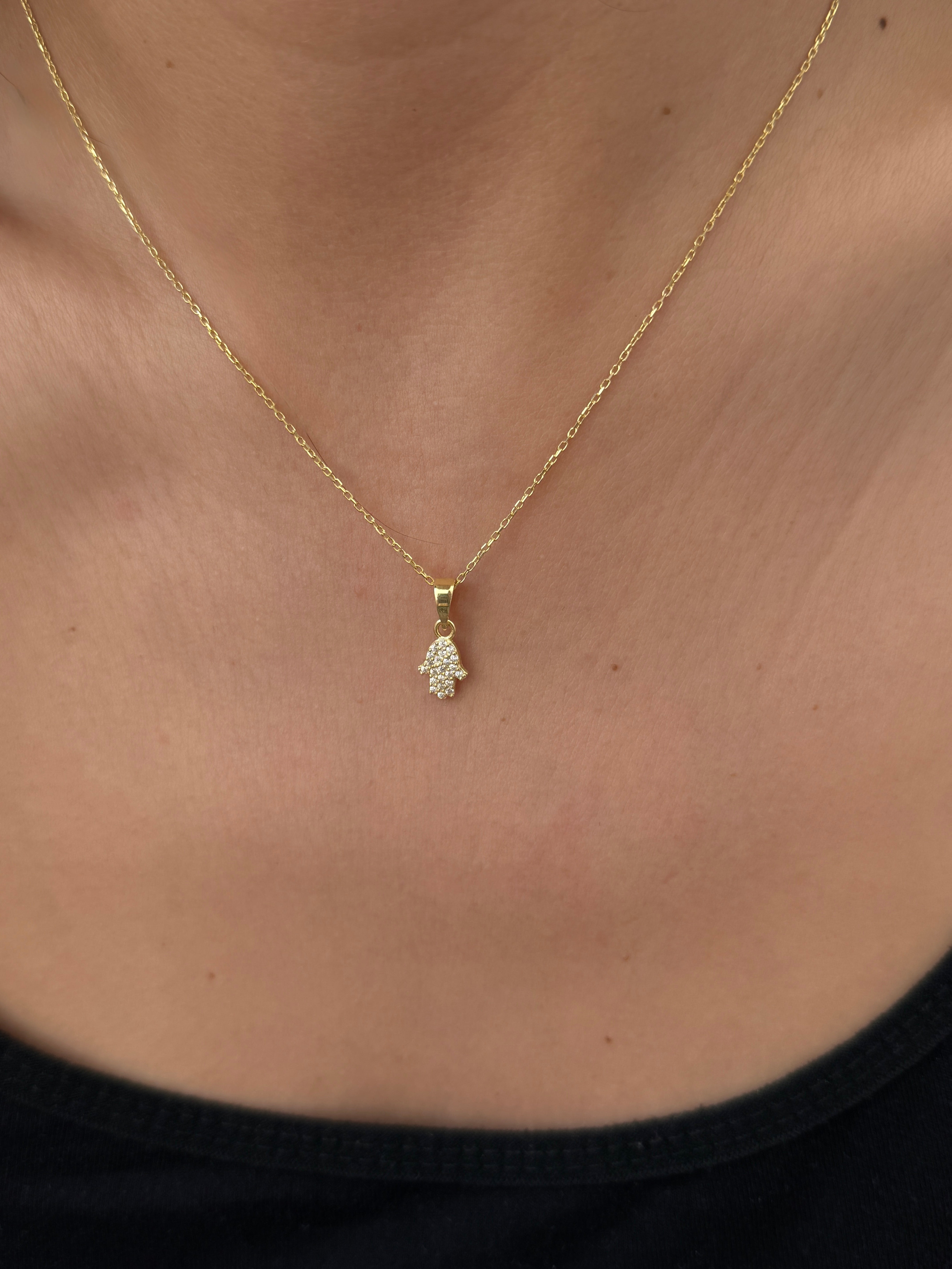 925 gümüş taşlı mini hamsa kolye