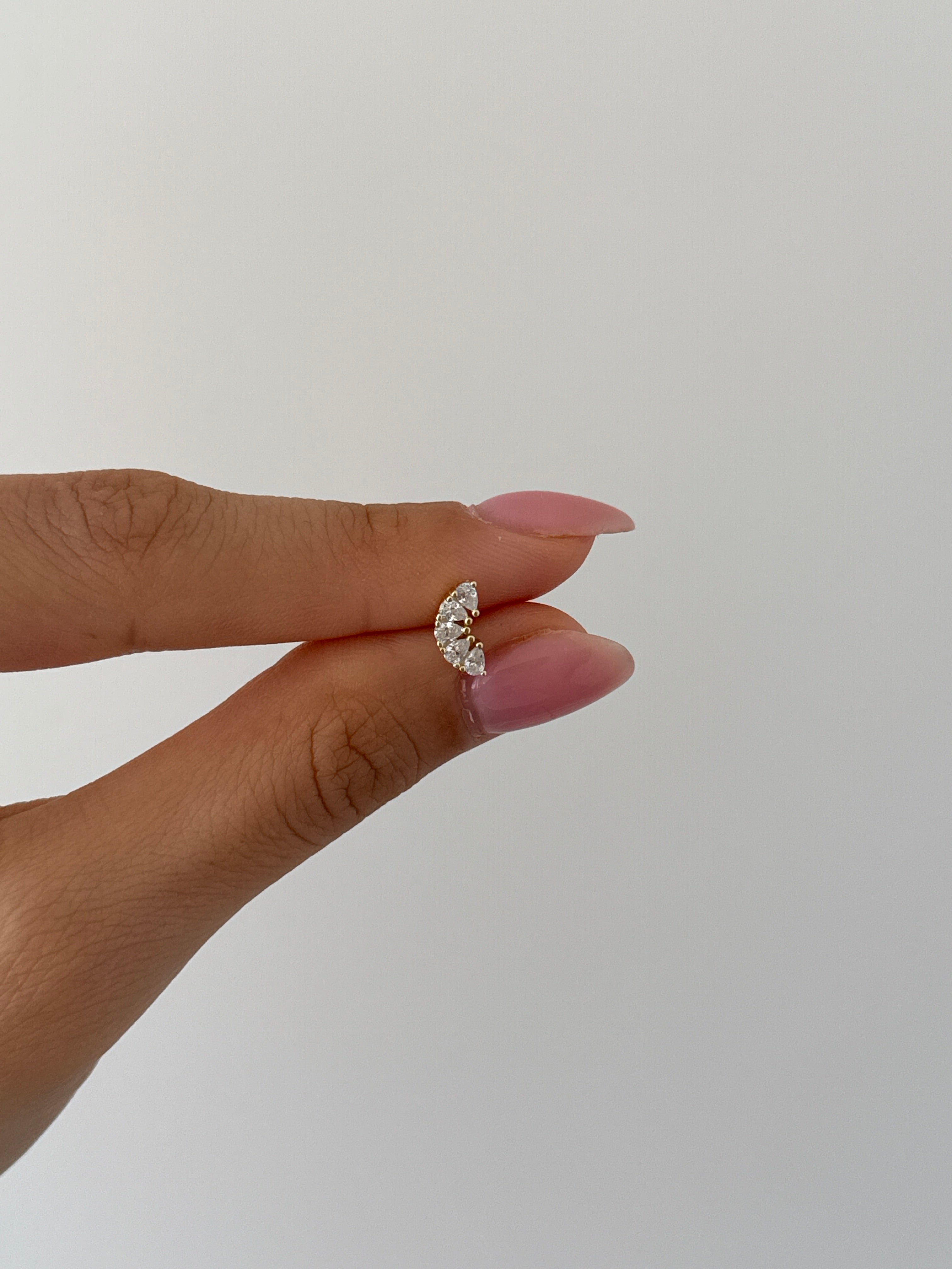 925 gümüş beşli damla taş piercing