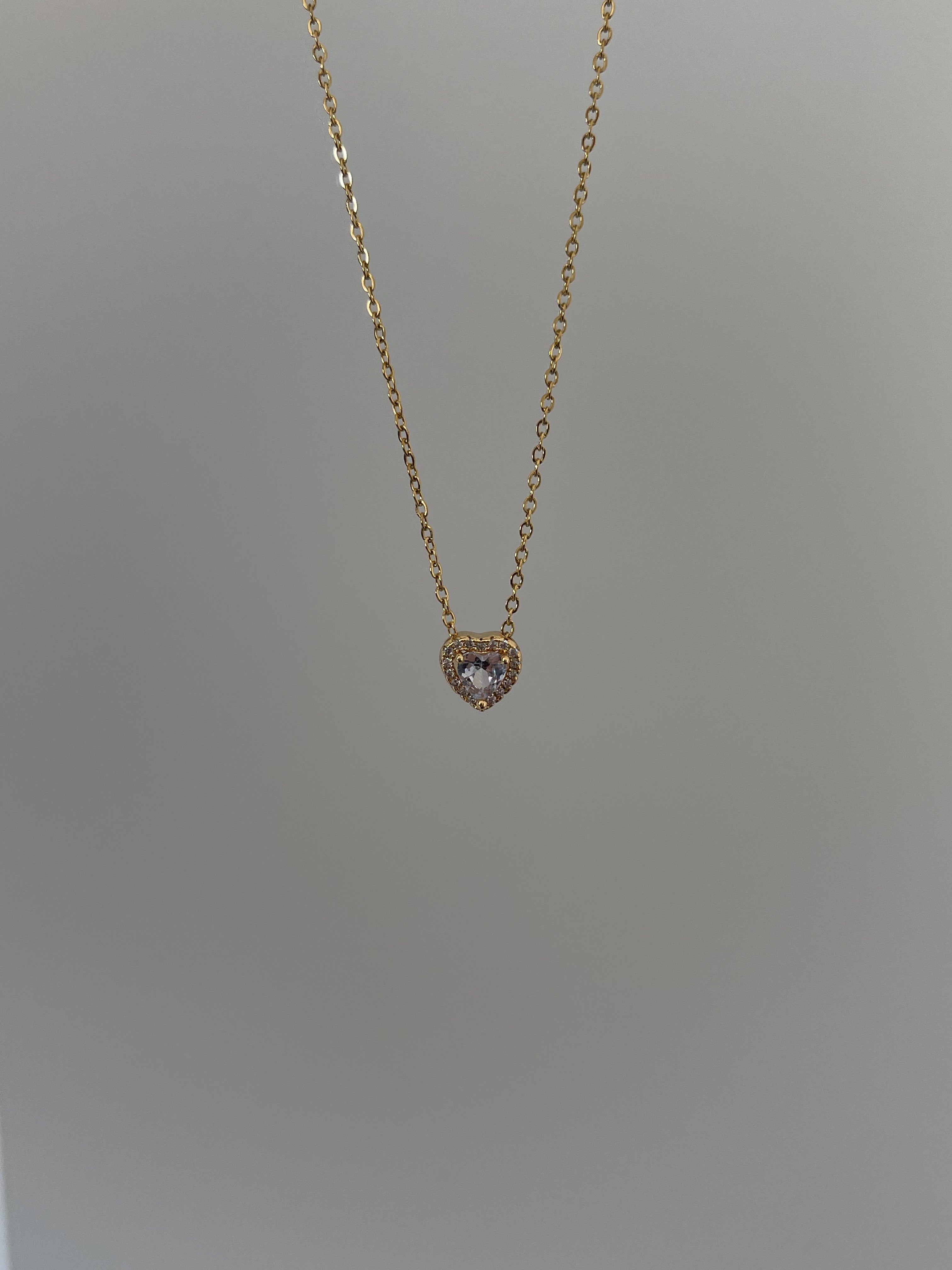 Çelik taşlı minimal kalp kolye