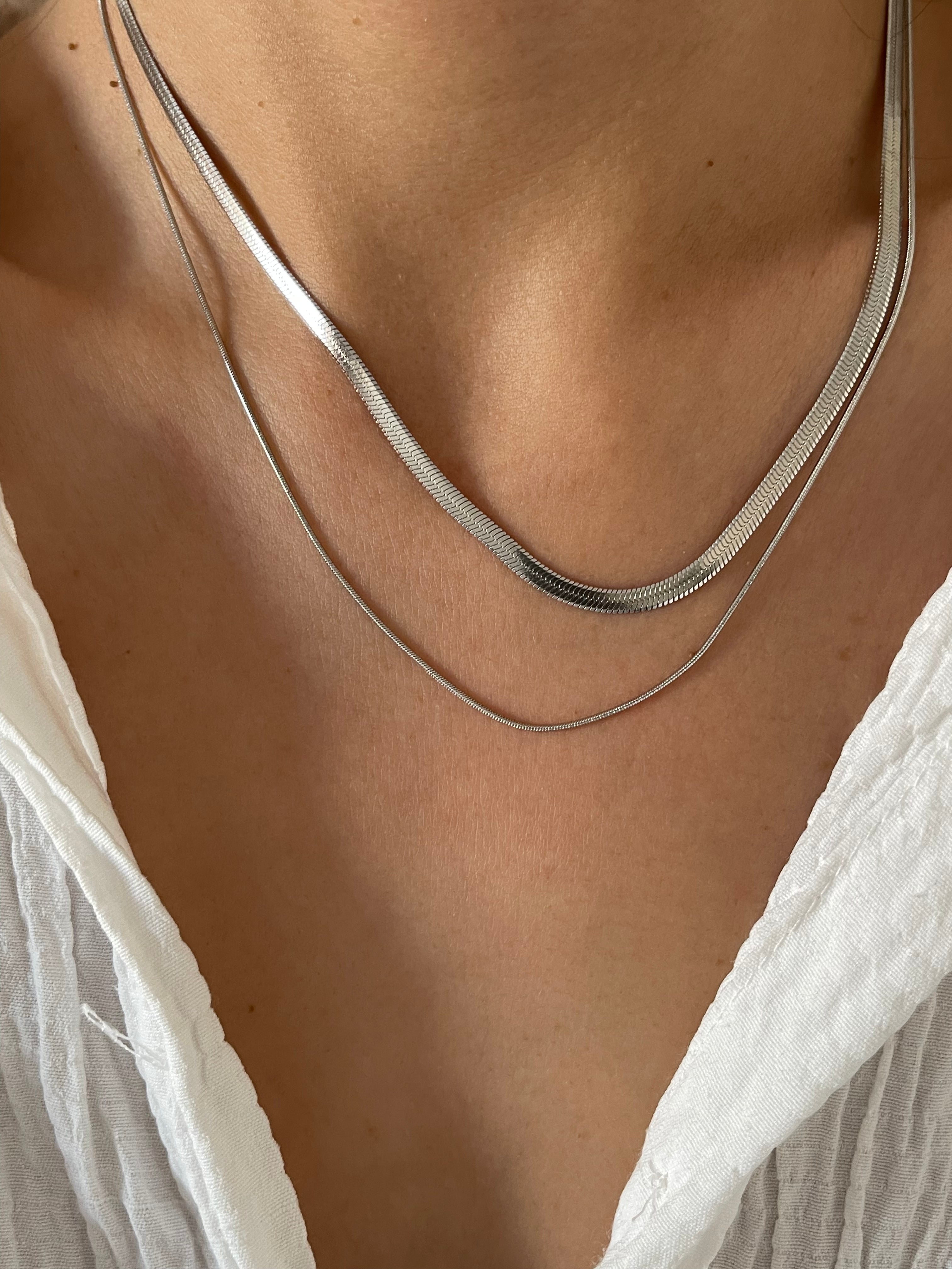 Çelik silver italyan & yılan zincir kolye