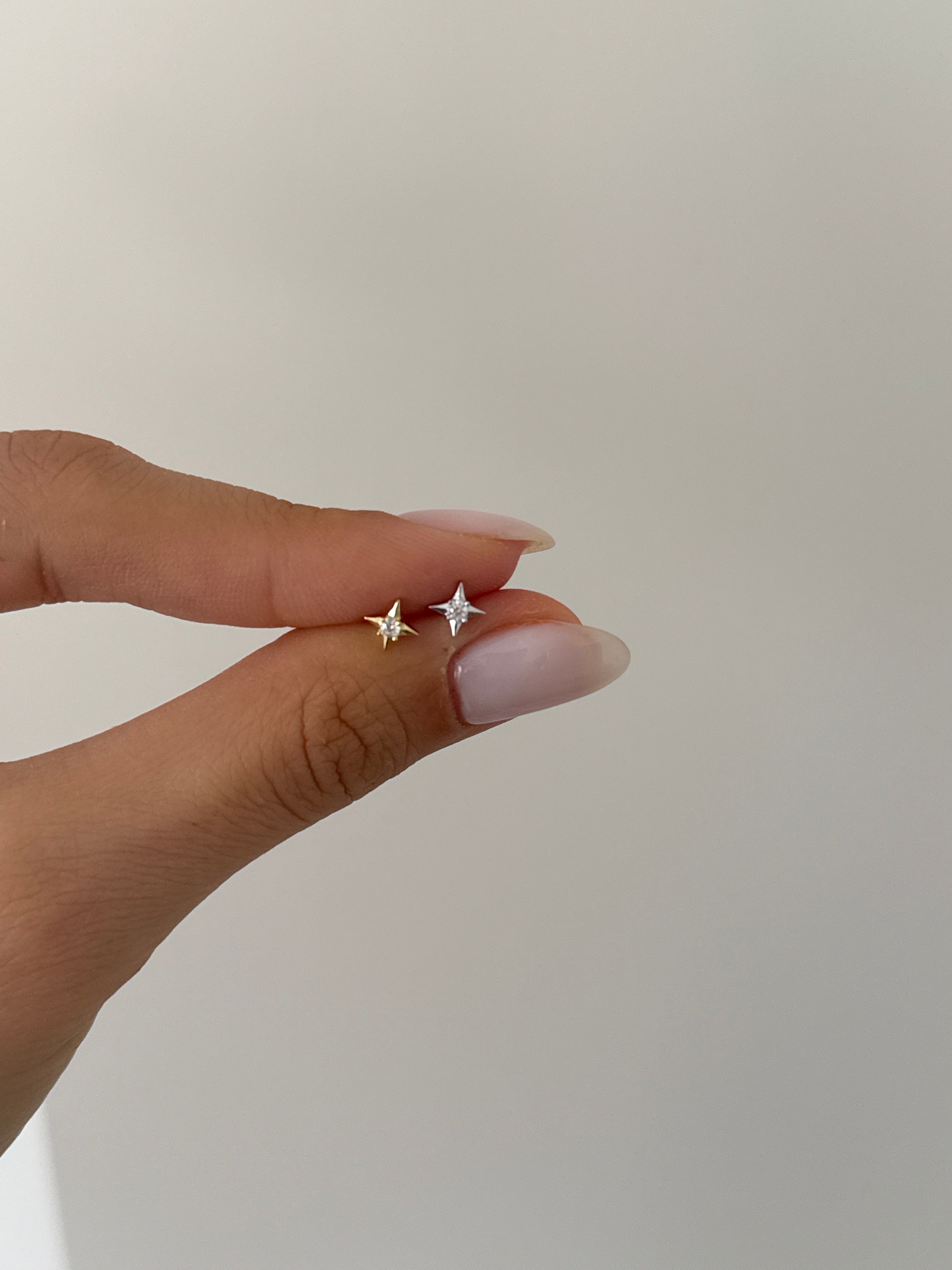 925 gümüş ışıltılı kutup yıldızı piercing