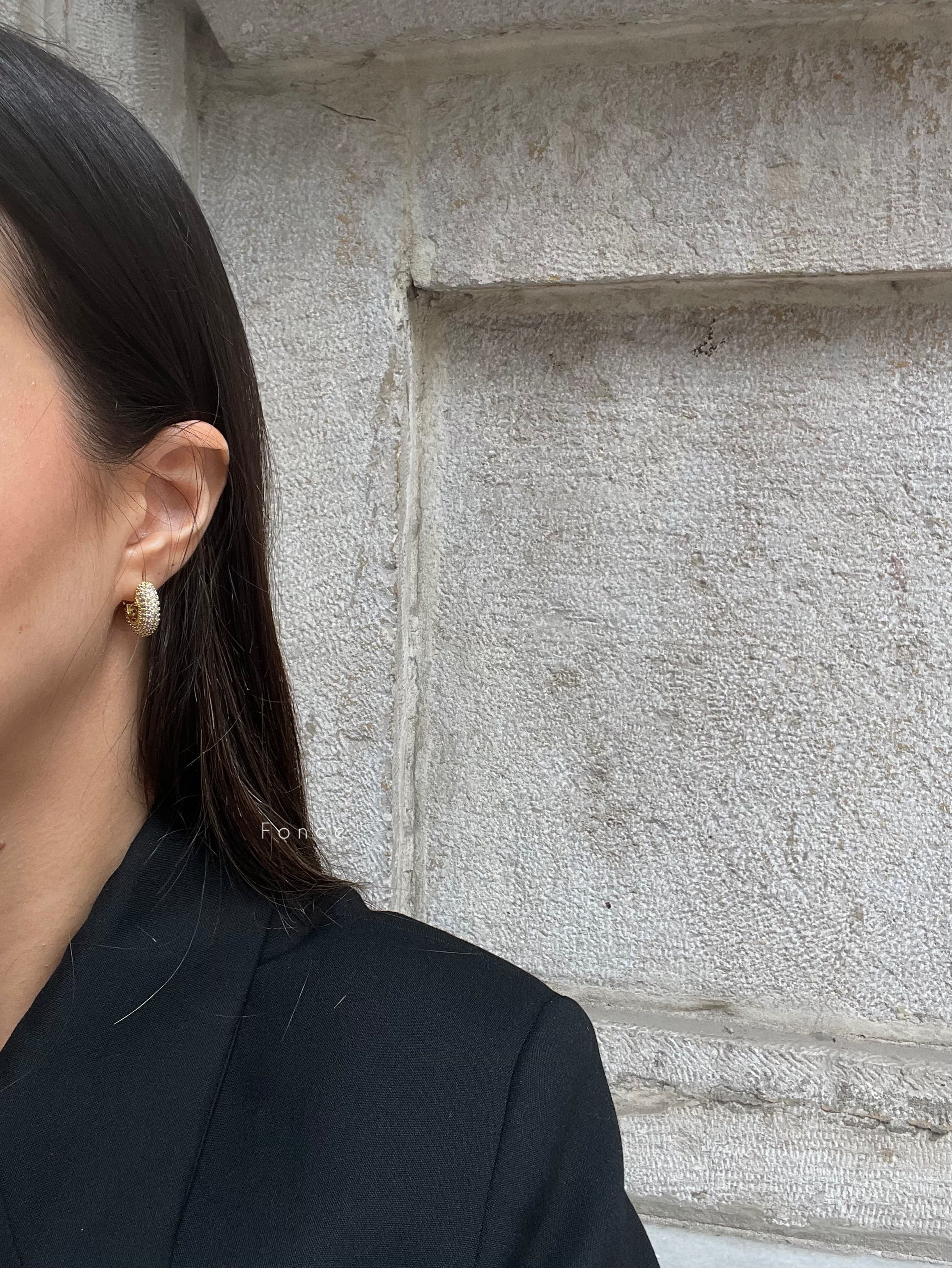 Full taşlı kalın halka küpe