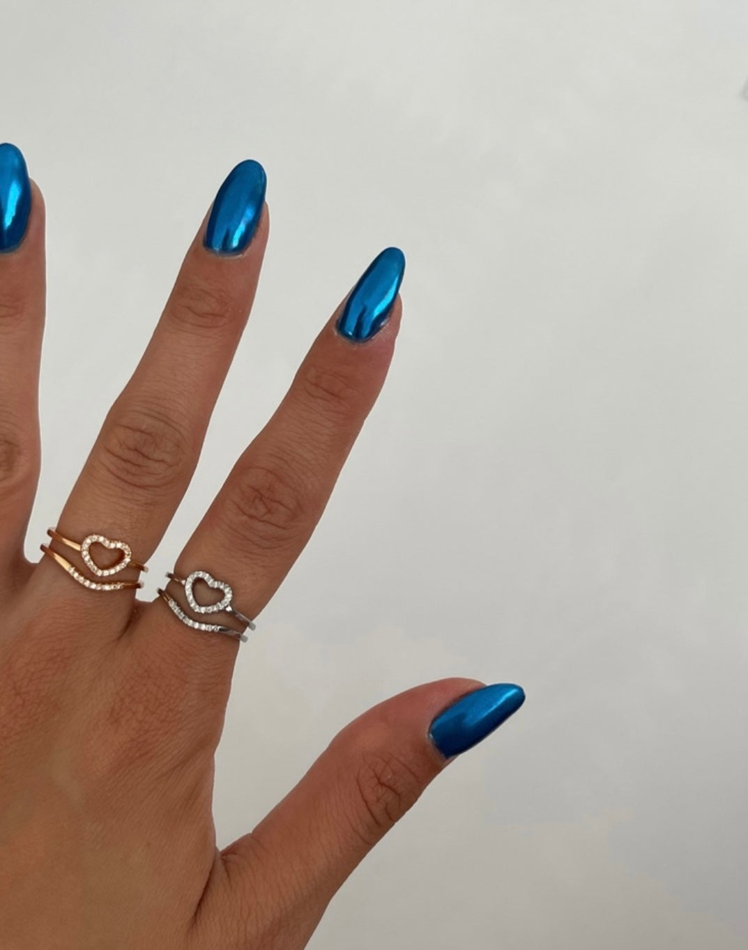 Taşlı kalp model ikili yüzük