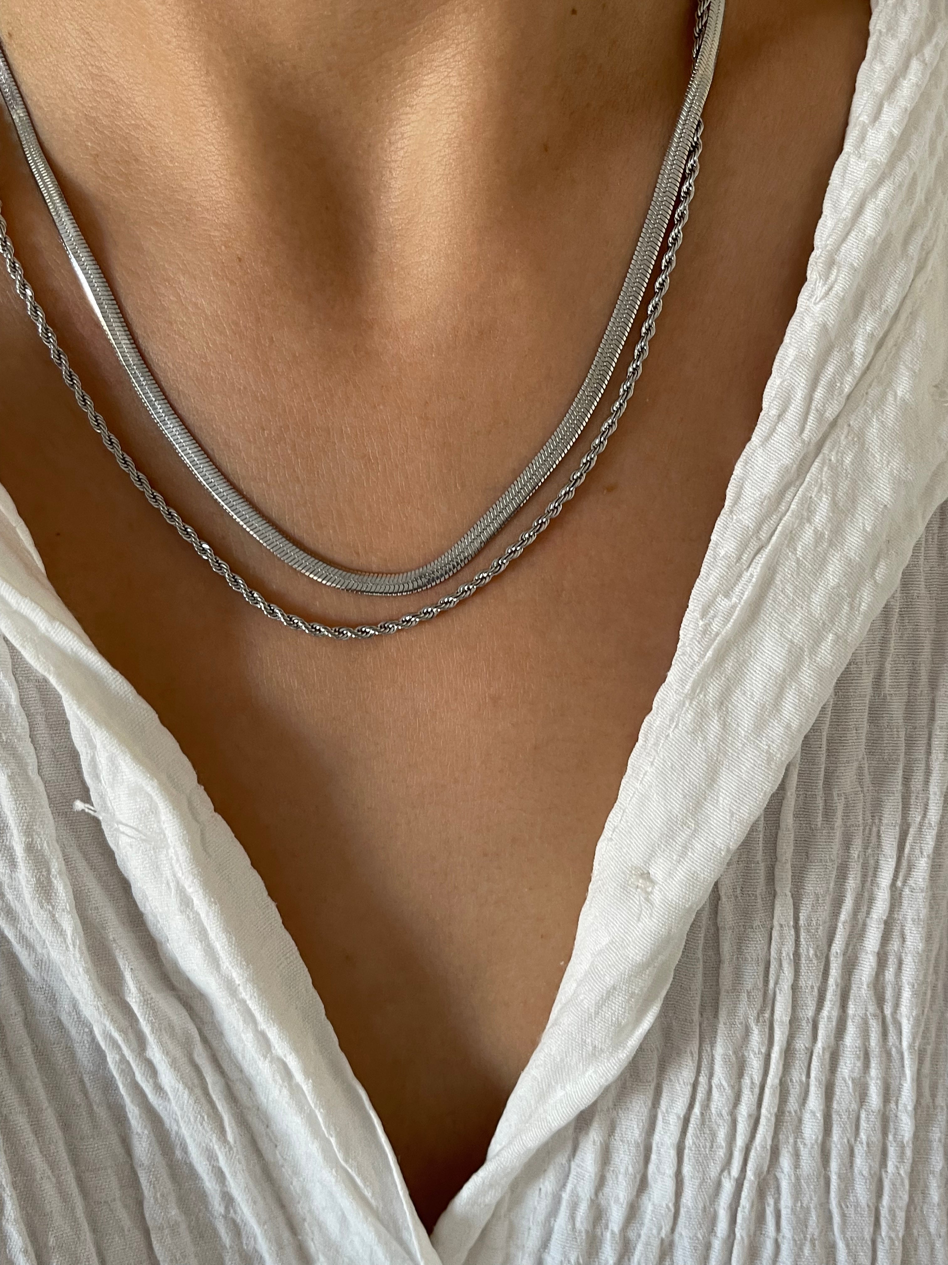 Çelik silver burgu & italyan zincir kolye