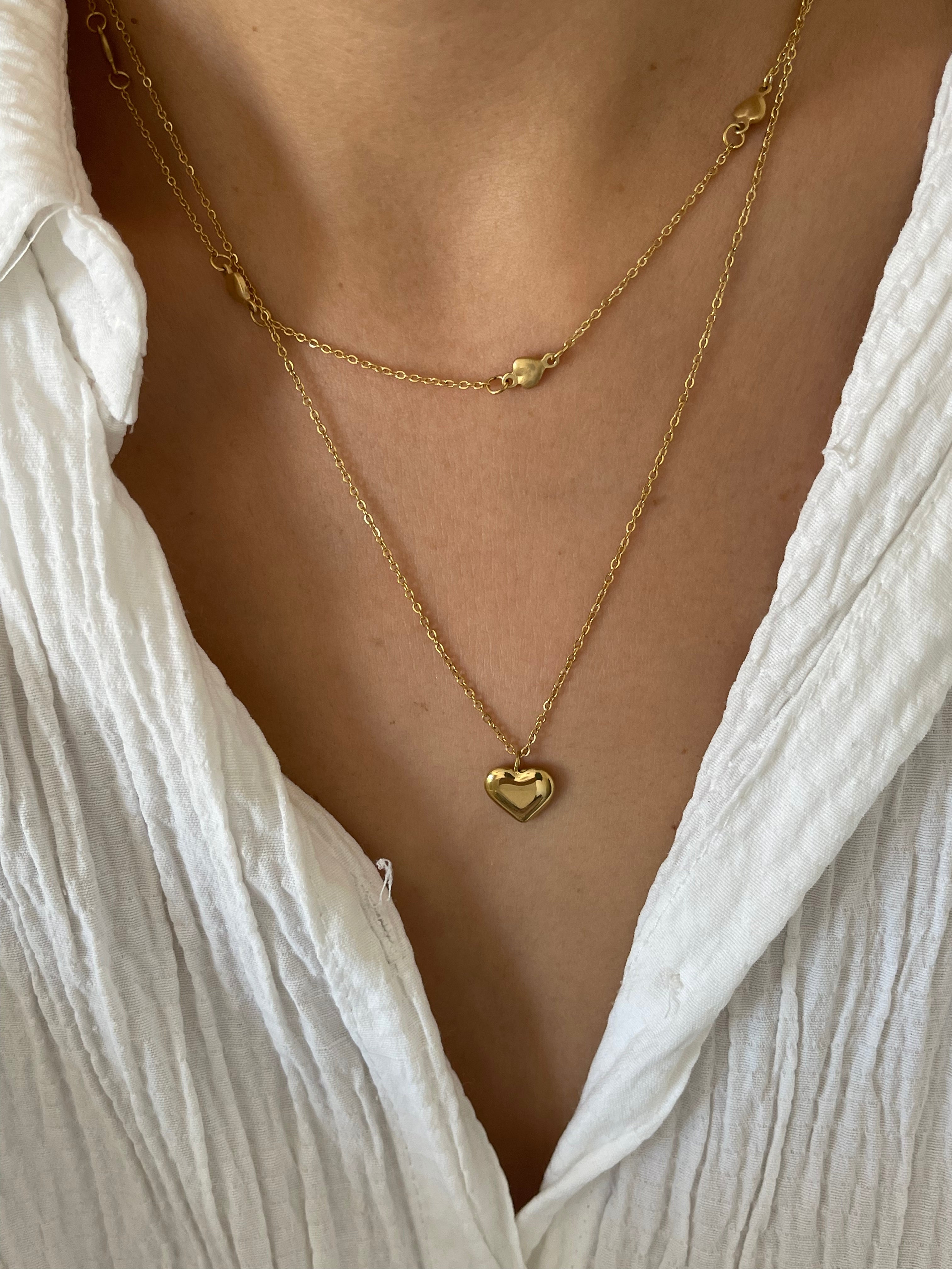 Çelik birleşik zincir kalp kolye