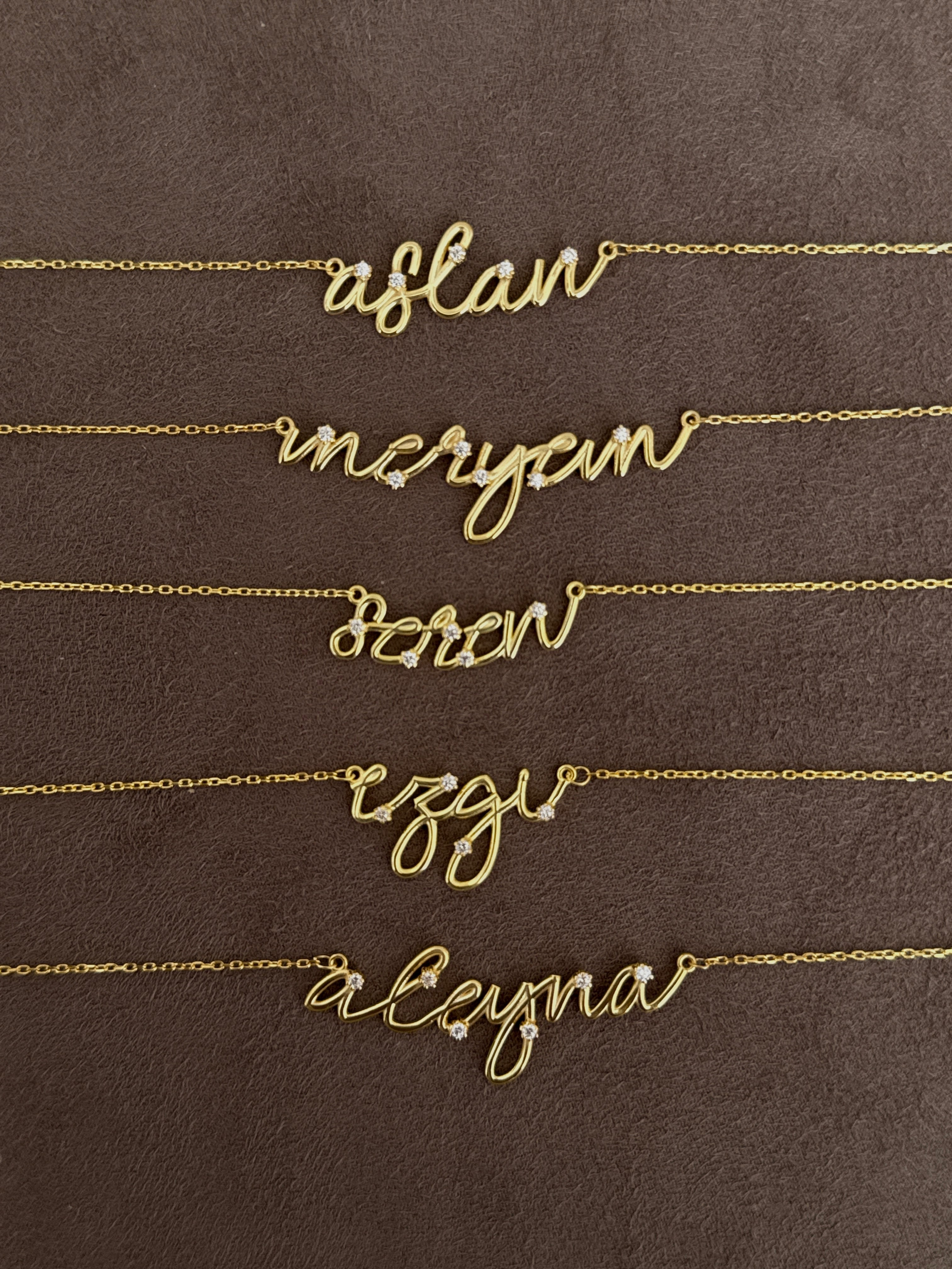 925 gümüş mini taşlı el yazısı kolye