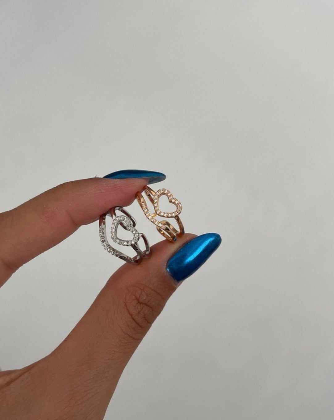 Taşlı kalp model ikili yüzük