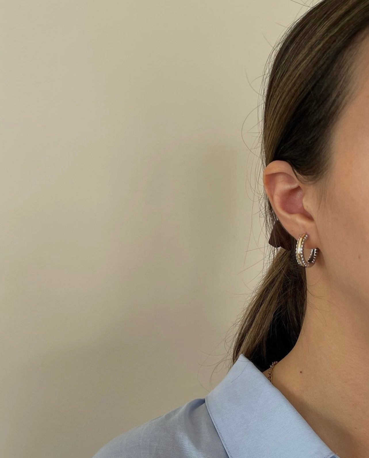 Gold & silver mix halka küpe