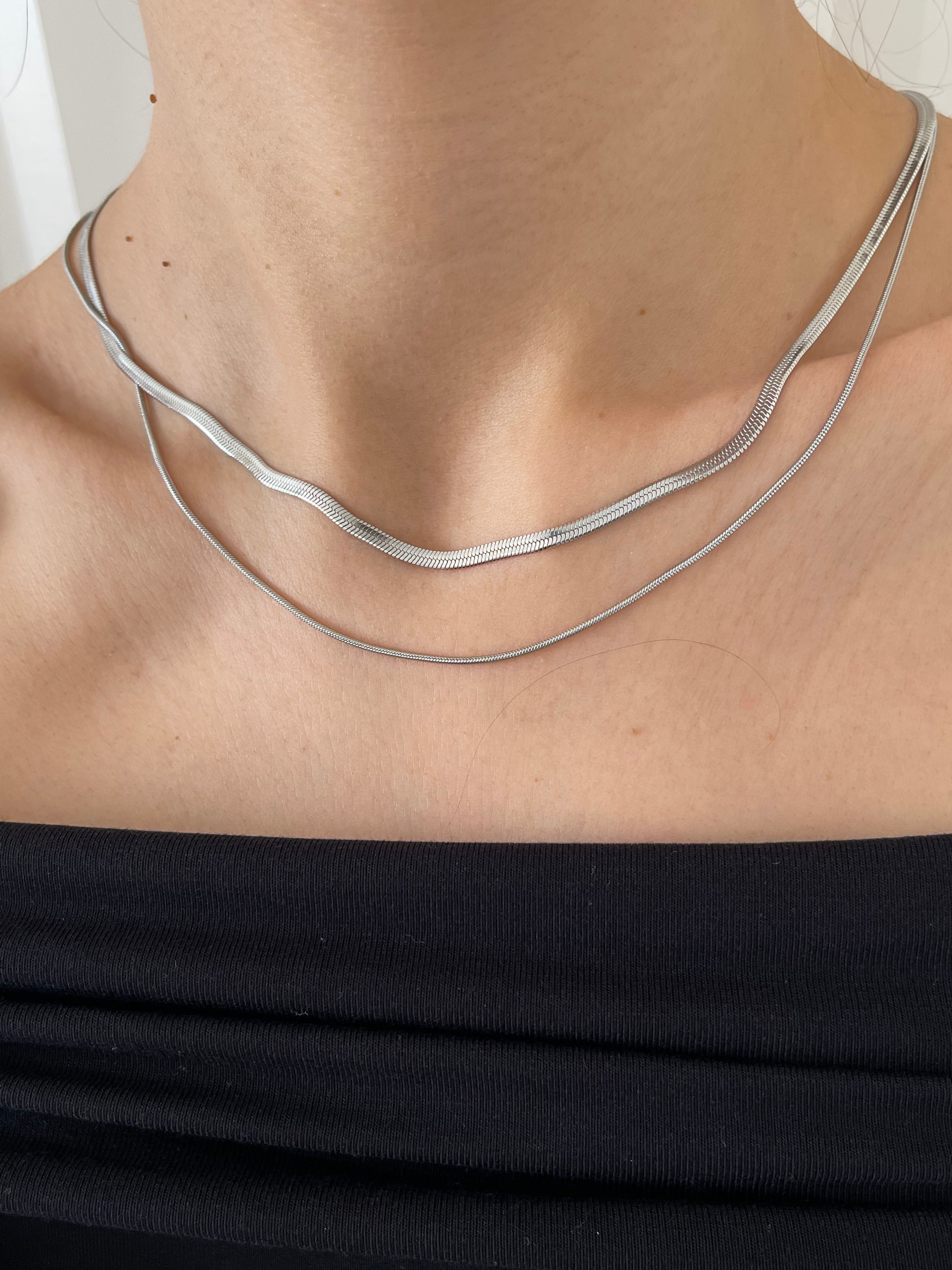 Çelik silver italyan & yılan zincir kolye