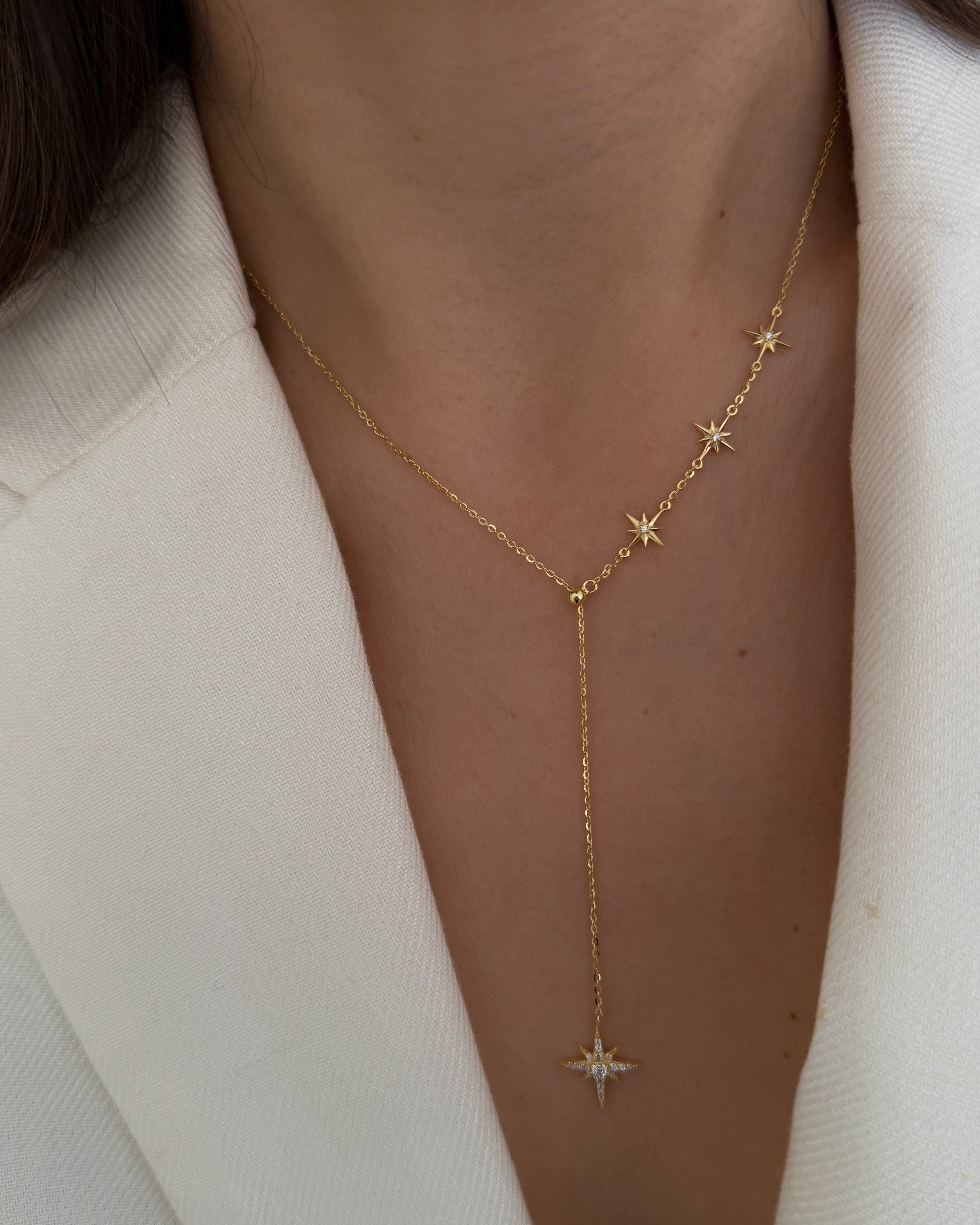 925 gümüş asansörlü kutup yıldızı kolye