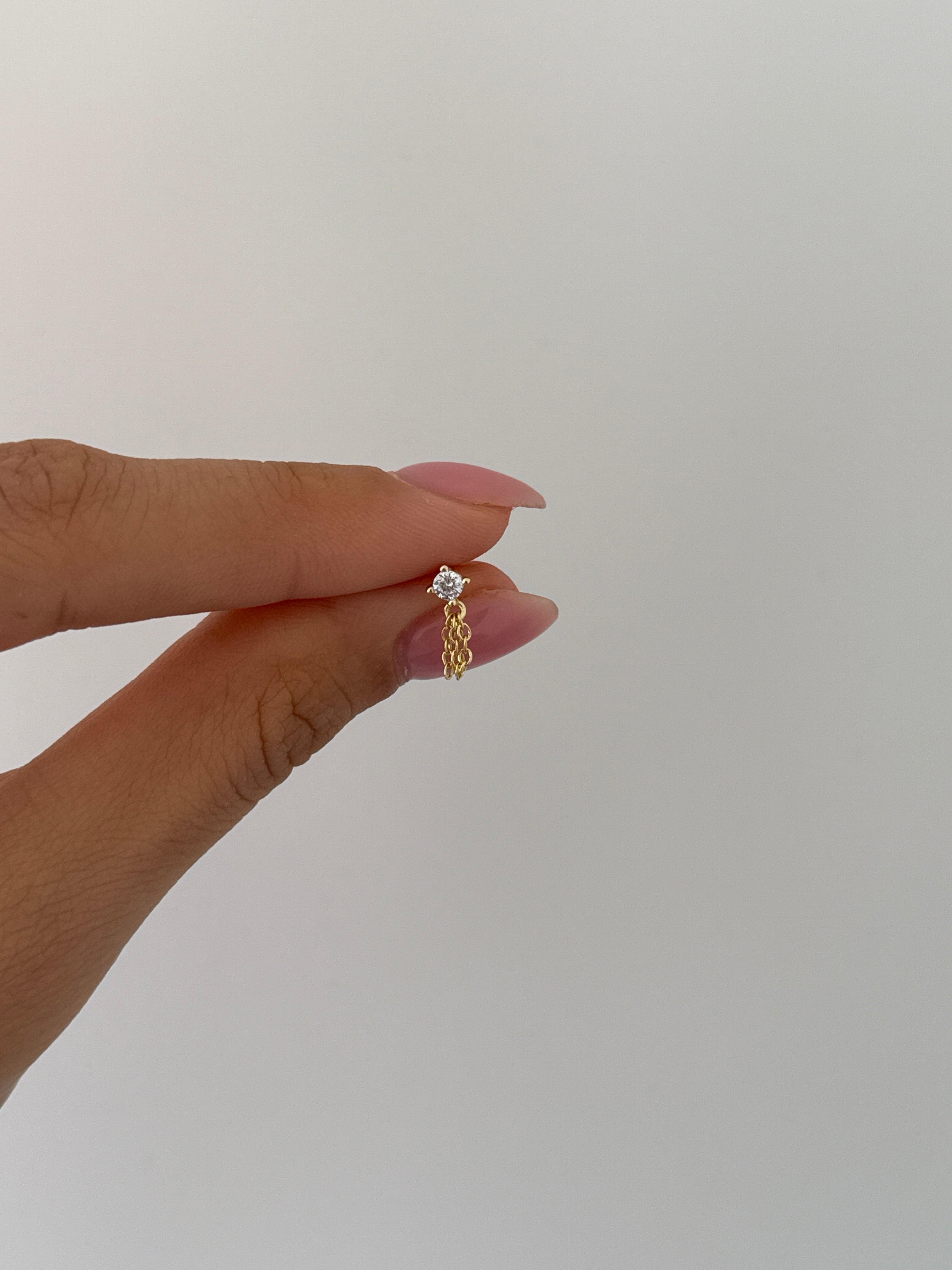 925 gümüş tek taş zincirli piercing